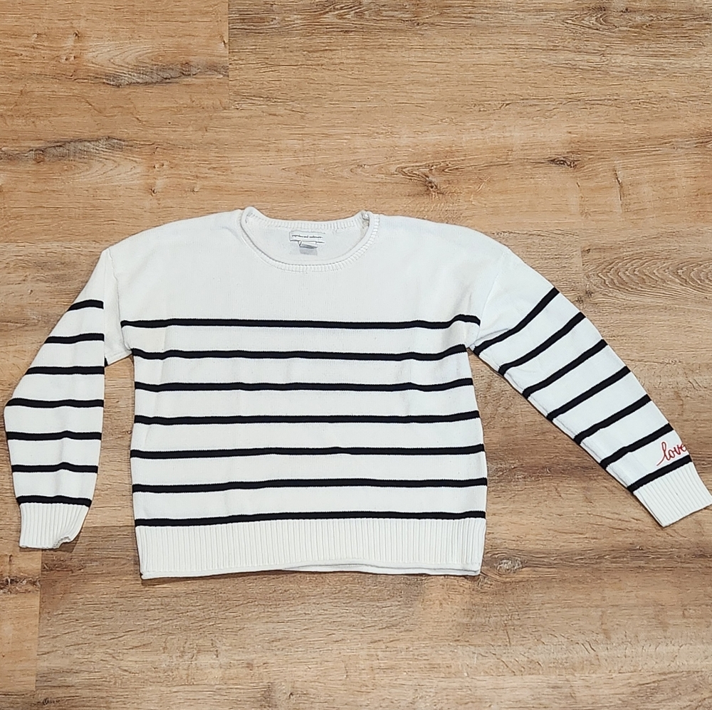 Cupcakes and Cashmere Striped Sweater | Size M | “Love” Embroidery Detail